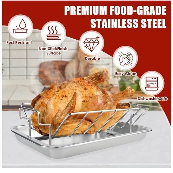 KEESHA Turkey Roasting RackStainless Steel V Rack for Roasting 13''x11'' - Picture 4 of 7